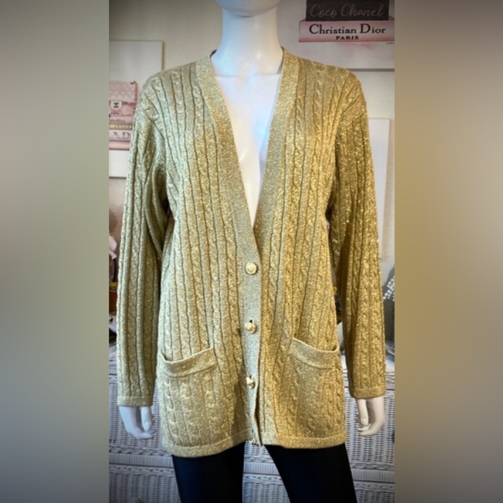 Vintage Outlander Studio Cardigan Cable Knit button up in Metallic Gold Size M